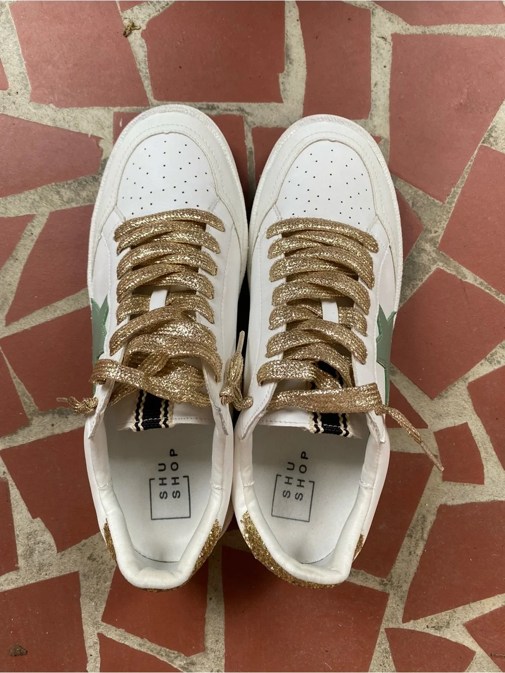 ShuShop Paula low top Sneakers with Mint Star and Gold Accents